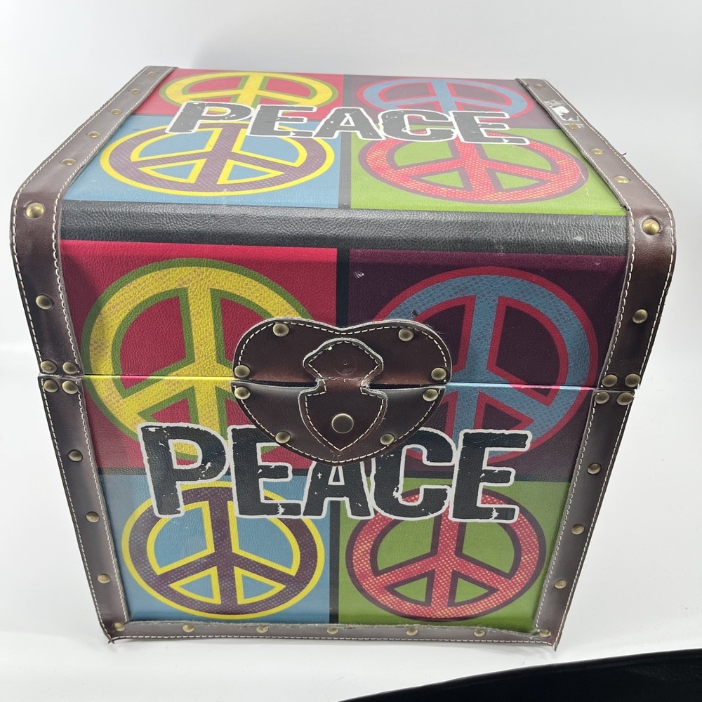 Vintage Peace Colorful Storage Box 16"x16"x16" - Picture 2 of 9